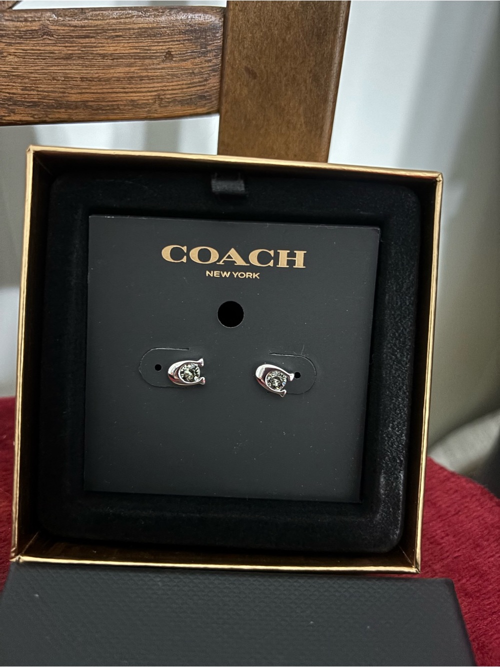 Coach Silver-Tone Horseshoe Stud Earrings with Clear Crystals